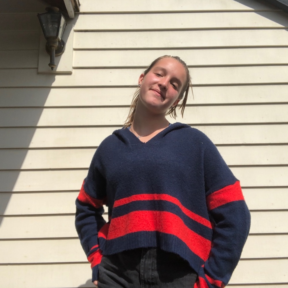 Cropped Women’s Navy and Red Hoodie